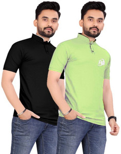 rggarment Printed Men Mandarin Collar Black Light