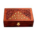 RGrandsons Handmade Wooden Keepsake Storage Box Jewelry Trinket Holder Organizer Floral Hand Carvings With Brass Inlay 6 Inch, Rectangular.