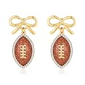 Rhinestone Bow Football Stud Earrings, Sparkly Sports Themed Dangle Earrings for Women, Cute Game Day Jewelry Gift