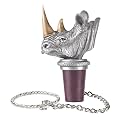 Rhinocerous Bottle Stopper with Brass Horns | Bottle Topper for Wine, Liquor | Expertly Crafted Pewter Reusable Wine Cork