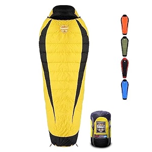 10 degree mummy down sleeping bag for adults  lightweight with compression sack  65 ft and weight 15 kg  trekking camping mountaineering and other outdoor activities  alpy115
