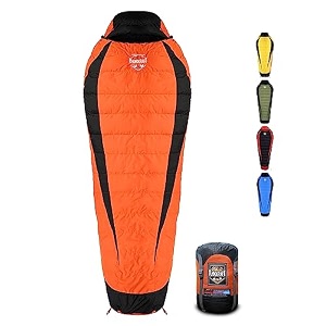 10 degree mummy down sleeping bag for adults  lightweight with compression sack  4 season  trekking camping mountaineering and other outdoor activities  alpy115