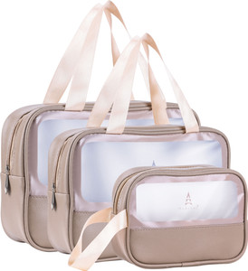 rhydin set of 3 multipurpose wash bags with transparent window  zipper closure travel toiletry kit grey white