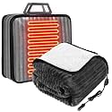 Riakrum 12v Heated Car Blanket 58" x 43", Dark Gray, Ribbed