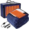 Riakrum 12v Heated Car Blanket 58" x 43", Navy Blue, Ribbed