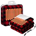 Riakrum 12v Heated Car Blanket 58" x 43", 3 Heating Level Electric Heated Blanket Portable Throw with Temperature Controller Cigarette Lighter Socket for Truck Winter(Black and Red Plaid,Checkered)