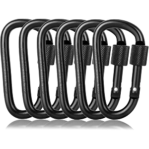 rianz 6 pack d-ring locking key hook 334 aluminum spring snap carabiner twist lock keychain clip caribeener clip backpack water cup pet leashes black
