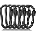 RIANZ 6 Pack D-Ring Locking Key Hook, 3" Aluminum Spring Snap Carabiner, Twist Lock, Keychain Clip, Caribeener Clip, Backpack, Water Cup, Pet Leashes (Black)