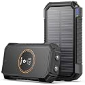 Riapow Solar Charger 26800mAh, Riapow Solar Power Bank 4 Outputs USB C Quick Charge Qi Wireless Portable Charger with LED Flashlight for iPhone, Tablet, Samsung and Outdoor Camping (Black)