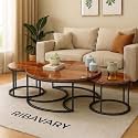 Round Coffee Table Set of 3, Marble Laminated Accent Center Table with Sturdy Metal Base Modern Foldable Nesting Stacking Tables for Living Room, Bedroom. (Modern, Black-Brown)