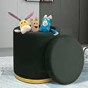 Storage Ottoman Sitting Stool for Bedroom &amp; Living Room, Velvet Sofa Side Stool, Wooden Small Ottoman Footrest Stool, Makeup Chair, Pouf for Office &amp; Home Decoration (Drum Storage, Black.)