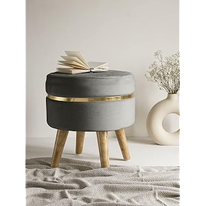 velvet luxurious sitting stool for bedroom amp living room sofa side ottoman wooden small footrest makeup chair pouf for office amp home decoration grey