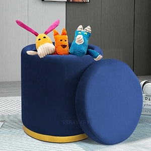 storage ottoman sitting stool for bedroom amp living room velvet sofa side stool wooden small ottoman footrest stool makeup chair pouf for office amp home decoration drum storage blue