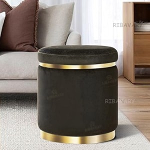 ribavary velvet luxurious sitting stool for bedroom amp living room sofa side stool wooden small ottoman footrest stool makeup chair pouf for office amp home decoration drum black 1