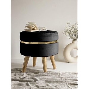 velvet luxurious sitting stool for bedroom amp living room sofa side ottoman wooden small footrest makeup chair pouf for office amp home decoration black