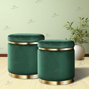 velvet luxurious sitting stool for bedroom amp living room sofa side stool wooden small ottoman footrest stool makeup chair pouf for office amp home decoration drum combo green 2