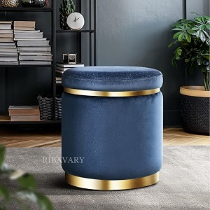velvet luxurious sitting stool for bedroom amp living room sofa side stool wooden small ottoman footrest stool makeup chair pouf for office amp home decoration drum royal blue 1