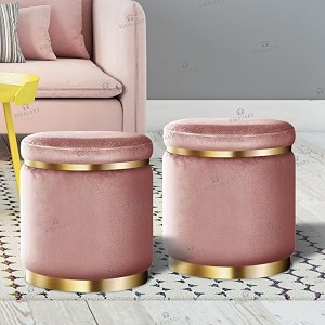 velvet luxurious sitting stool for bedroom amp living room sofa side stool wooden small ottoman footrest stool makeup chair pouf for office amp home decoration drum combo pink 2