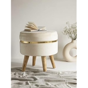 ribavary velvet luxurious sitting stool for bedroom amp living room sofa side stool wooden small ottoman footrest stool makeup chair pouf for office amp home decoration stool cream 1