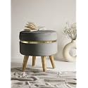 Velvet Luxurious Sitting Stool for Bedroom &amp; Living Room, Sofa Side Ottoman, Wooden Small Footrest, Makeup Chair, Pouf for Office &amp; Home Decoration (Grey)