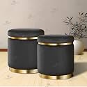 Velvet Luxurious Sitting Stool for Bedroom &amp; Living Room, Sofa Side Stool, Wooden Small Ottoman Footrest Stool, Makeup Chair, Pouf for Office &amp; Home Decoration (Drum Combo, Black 2)