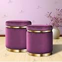 RIBAVARY Velvet Luxurious Sitting Stool for Bedroom &amp; Living Room, Sofa Side Stool, Wooden Small Ottoman Footrest Stool, Makeup Chair, Pouf for Office &amp; Home Decoration (Drum Combo, Violet 2)