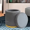Storage Ottoman Sitting Stool for Bedroom &amp; Living Room, Velvet Sofa Side Stool, Wooden Small Ottoman Footrest Stool, Makeup Chair, Pouf for Office &amp; Home Decoration (Drum Storage, Grey.)