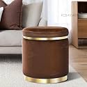 Velvet Luxurious Sitting Stool for Bedroom &amp; Living Room, Sofa Side Stool, Wooden Small Ottoman Footrest Stool, Makeup Chair, Pouf for Office &amp; Home Decoration (Drum, Coffee 1)