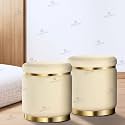 RIBAVARY Velvet Luxurious Sitting Stool for Bedroom &amp; Living Room, Sofa Side Stool, Wooden Small Ottoman Footrest Stool, Makeup Chair, Pouf for Office &amp; Home Decoration (Drum Combo, Cream 2)