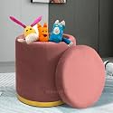 Storage Ottoman Sitting Stool for Bedroom &amp; Living Room, Velvet Sofa Side Stool, Wooden Small Ottoman Footrest Stool, Makeup Chair, Pouf for Office &amp; Home Decoration (Drum Storage, Pink.)