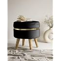 Velvet Luxurious Sitting Stool for Bedroom &amp; Living Room, Sofa Side Ottoman, Wooden Small Footrest, Makeup Chair, Pouf for Office &amp; Home Decoration (Black)