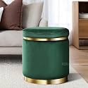 Velvet Ottoman Stool for Living Room Footrest, Small Pouf Seat for Living Room Bedroom, Wooden Sofa Side Stool, Makeup Chair, Home Office Decorative Furniture (1, Green)