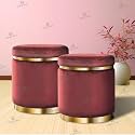 Velvet Luxurious Sitting Stool for Bedroom &amp; Living Room, Sofa Side Stool, Wooden Small Ottoman Footrest Stool, Makeup Chair, Pouf for Office &amp; Home Decoration (Drum Combo, Maroon 2)
