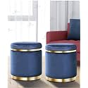 Velvet Luxurious Sitting Stool for Bedroom &amp; Living Room, Sofa Side Stool, Wooden Small Ottoman Footrest Stool, Makeup Chair, Pouf for Office &amp; Home Decoration (Drum Combo, Blue 2)