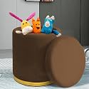 Velvet Luxurious Sitting Stool for Bedroom &amp; Living Room, Sofa Side Stool, Wooden Small Ottoman Footrest Stool, Makeup Chair, Pouf for Office &amp; Home Decoration (Drum Storage, Coffee.)