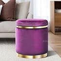 Velvet Luxurious Sitting Stool For Bedroom &amp; Living Room, Sofa Side Stool, Wooden Small Ottoman Footrest Stool, Makeup Chair, Pouf For Office &amp; Home Decoration (Drum, Violet), Blue