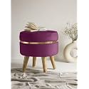 Velvet Luxurious Sitting Stool For Bedroom &amp; Living Room, Sofa Side Stool, Wooden Small Ottoman Footrest Stool, Makeup Chair, Pouf For Office &amp; Home Decoration (Stool, Violet 1), Purple