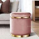 Velvet Ottoman Stool for Living Room Footrest, Small Pouf Seat for Living Room Bedroom, Wooden Sofa Side Stool, Makeup Chair, Home Office Decorative Furniture (1, Pink)