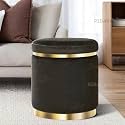 Velvet Luxurious Sitting Stool for Bedroom &amp; Living Room, Sofa Side Stool, Wooden Small Ottoman Footrest Stool, Makeup Chair, Pouf for Office &amp; Home Decoration (Drum, Black 1)
