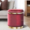 Velvet Luxurious Sitting Stool for Bedroom &amp; Living Room, Sofa Side Stool, Wooden Small Ottoman Footrest Stool, Makeup Chair, Pouf for Office &amp; Home Decoration (Drum, Maroon)