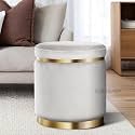 Velvet Ottoman Stool for Living Room Footrest, Small Pouf Seat for Living Room Bedroom, Wooden Sofa Side Stool, Makeup Chair, Home Office Decorative Furniture (1, Grey)