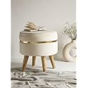RIBAVARY Velvet Luxurious Sitting Stool for Bedroom &amp; Living Room, Sofa Side Stool, Wooden Small Ottoman Footrest Stool, Makeup Chair, Pouf for Office &amp; Home Decoration (Stool, Cream 1)