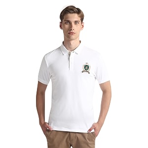 Ribbed Collar Solid Polo Shirt