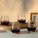 Ribbed Stemless Wine Glass Set of 4, 15oz Hand Blown Crystal