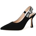 RIBONGZ Sexy Slingback Pumps Elegant Dressy Heels for Women Closed Toe Pointy High Heels Wedding Bride Prom Party Evening Shoes