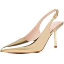 RIBONGZ Sexy Slingback Pumps Elegant Dressy Heels for Women Closed Toe Pointy High Heels Wedding Bride Prom Party Evening Shoes