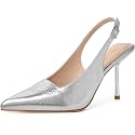 RIBONGZ Sexy Slingback Pumps Elegant Dressy Heels for Women Closed Toe Pointy High Heels Wedding Bride Prom Party Evening Shoes