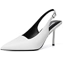 RIBONGZ Sexy Slingback Pumps Elegant Dressy Heels for Women Closed Toe Pointy High Heels Wedding Bride Prom Party Evening Shoes