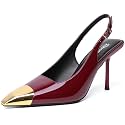 RIBONGZ Sexy Slingback Pumps Elegant Dressy Heels for Women Closed Toe Pointy High Heels Wedding Bride Prom Party Evening Shoes