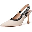 RIBONGZ Sexy Slingback Pumps Elegant Dressy Heels for Women Closed Toe Pointy High Heels Wedding Bride Prom Party Evening Shoes